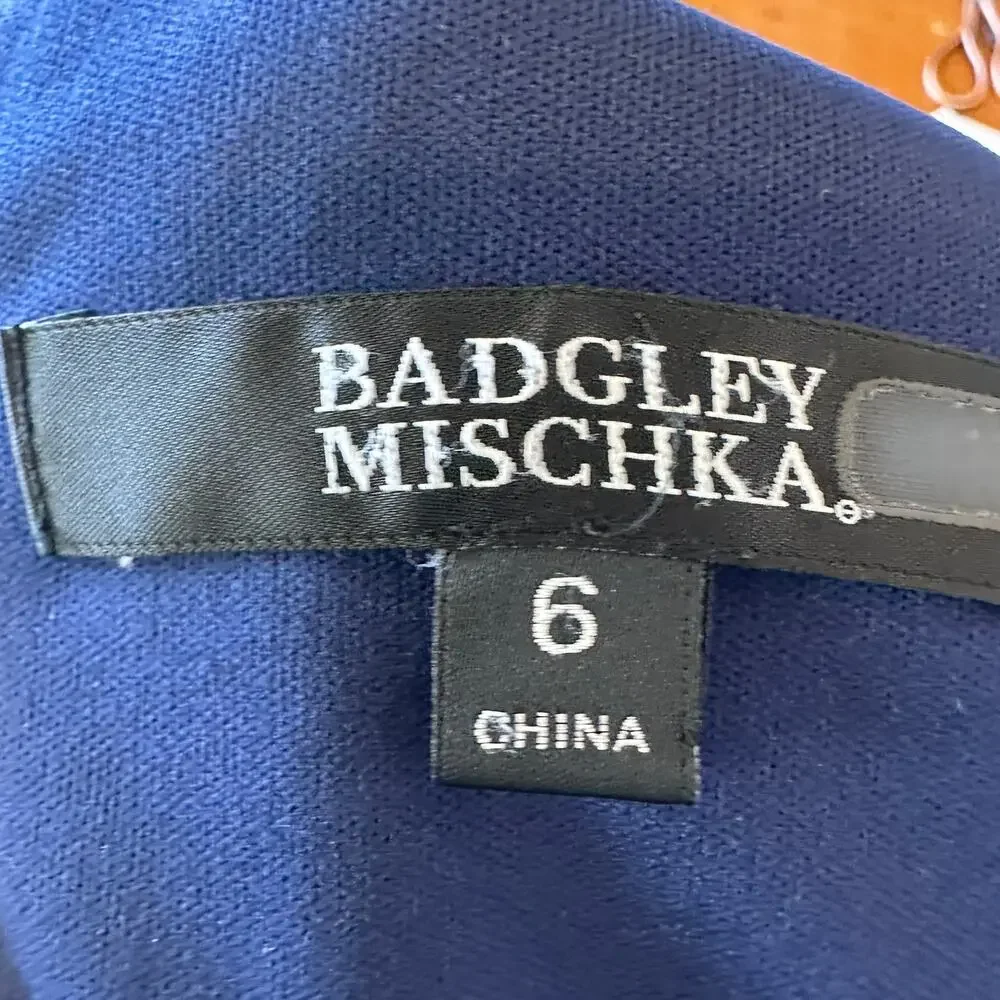 Badgley Mischka Blue Sequin Sheath Dress Size 6 Ruched Designer Cocktail $395 - Picture 8 of 9